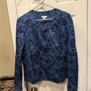 Charter Club Blue and Black Floral Blazer Size XL